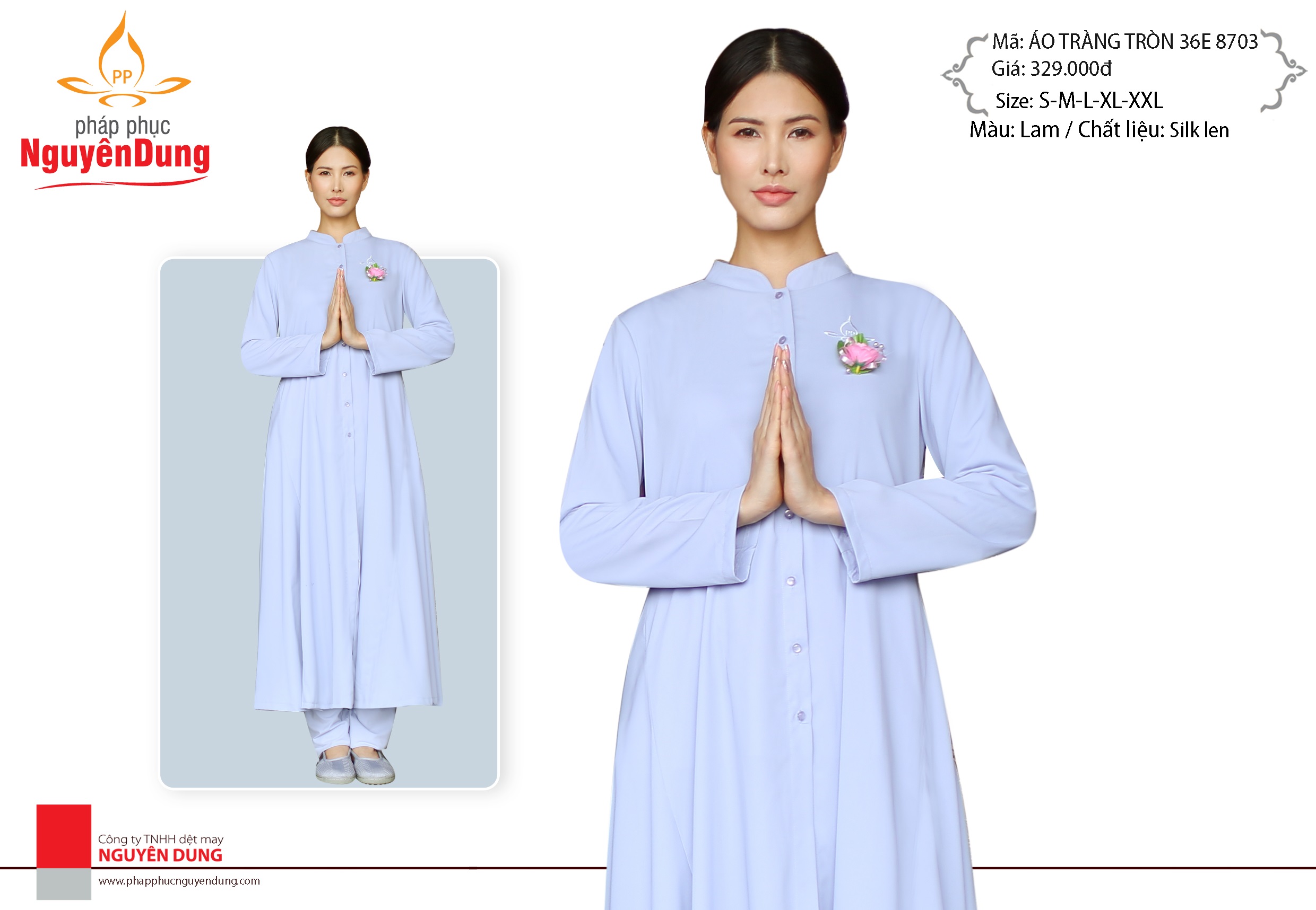 Áo tràng tròn Pháp phục Nguyên Dung cho Nữ, silk len 36E-8703