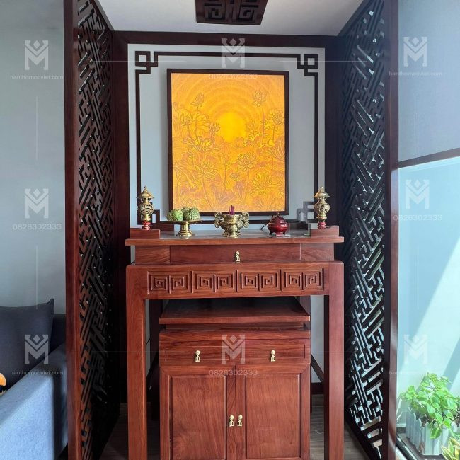 Bàn thờ Phật đơn giản gỗ sồi hiện đại