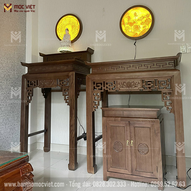 Bàn thờ Phật đơn giản hai tầng kết hợp thờ gia tiên