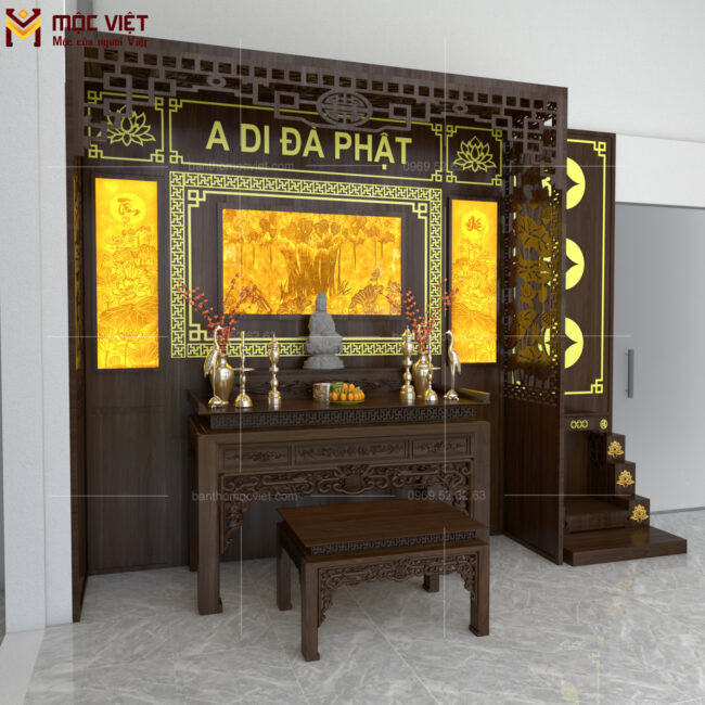 Bàn thờ Phật đơn giản mang lại không gian thờ cúng thanh tịnh