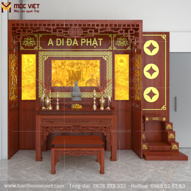 Bàn thờ Phật đơn giản với họa tiết tinh tế