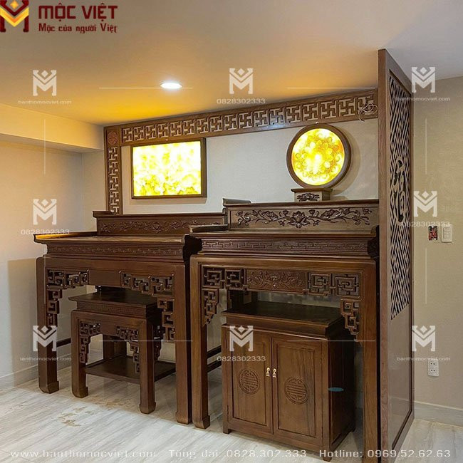 Bàn thờ phật hiện đại kết hợp bàn thờ gia tiên, tối ưu hóa không gian thờ cúng cho các gia đình