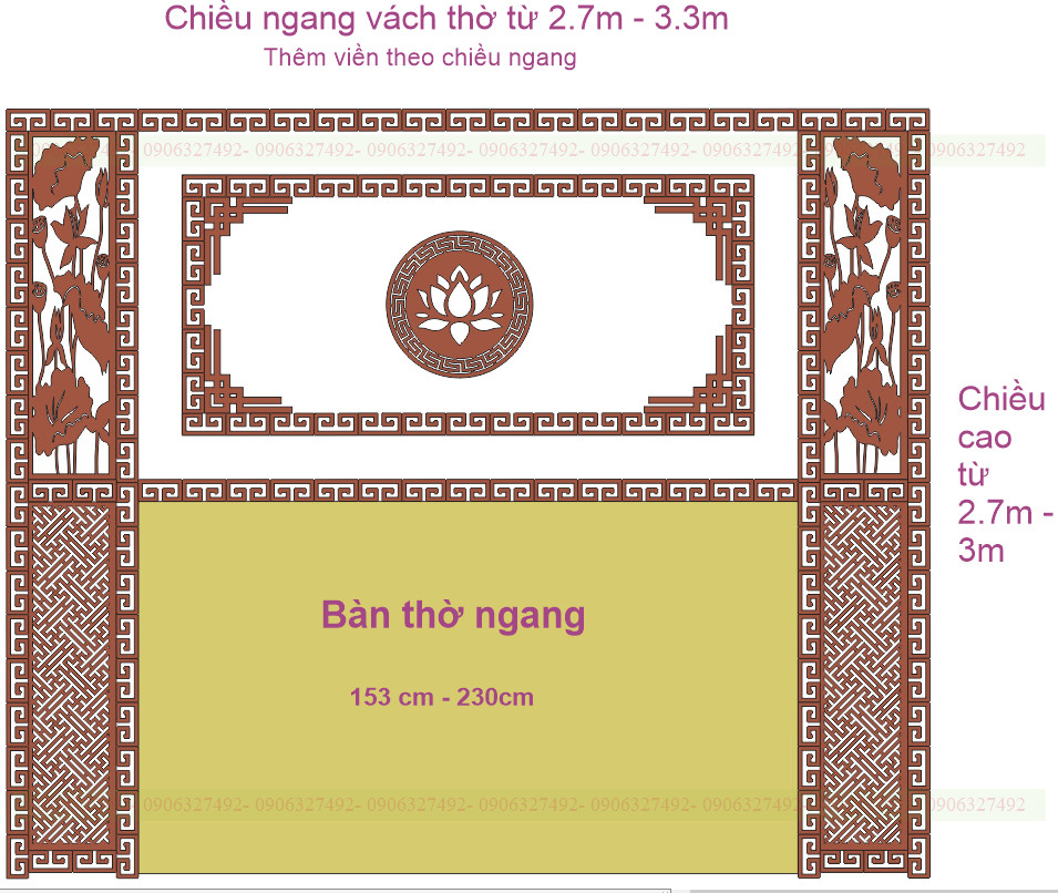 Bàn thờ Phật trang nghiêm với vách ốp vân đại