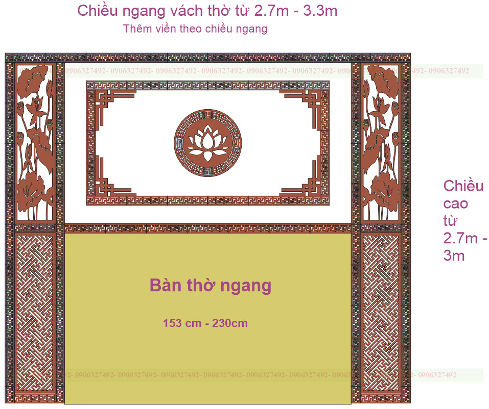 Bàn thờ Phật với vách ốp hình vân đại