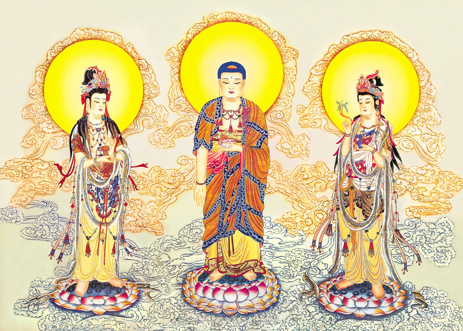 Bàn thờ Tam Thánh Phật với lễ vật thanh tịnh và sự thành kính