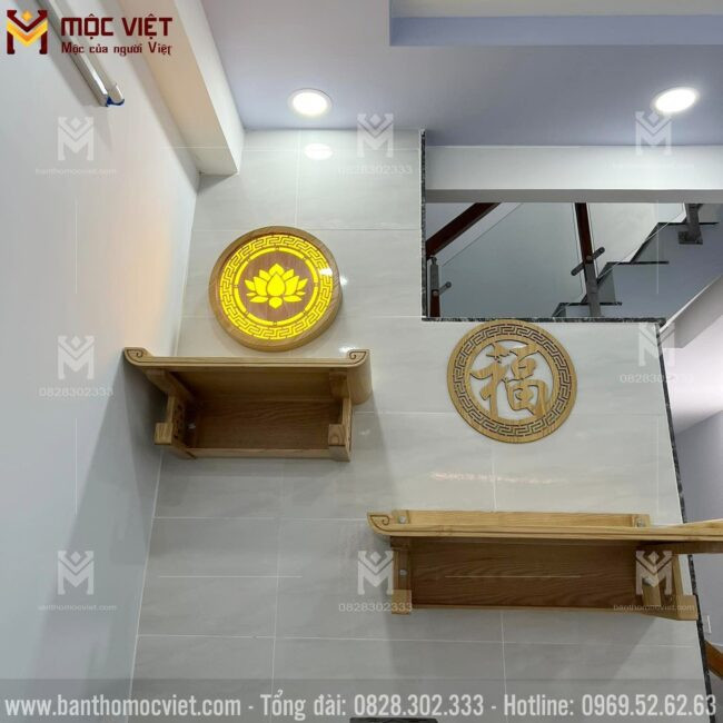 Bàn thờ treo tường 2 tầng thiết kế hiện đại, vững chắc cho không gian thờ cúng chung cư
