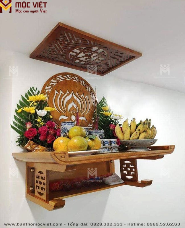 Bàn thờ treo tường gỗ Mít với vân gỗ đẹp và độ bền vượt trội