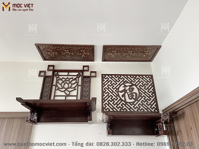 Bàn thờ treo tường thờ Phật và Gia Tiên 2 tầng