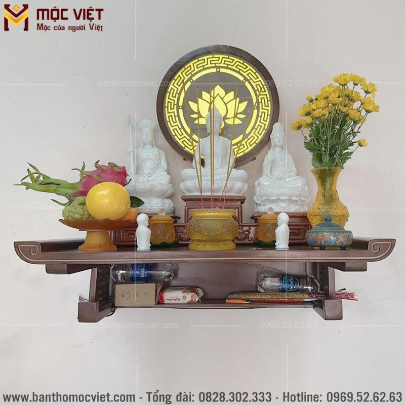 Bàn thờ treo tường thờ Tam Thế Phật, thiết kế đẹp và trang trọng