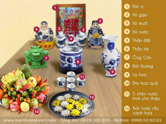 Bát tụ lộc và Cóc Thiềm Thừ trên bàn thờ Thần Tài