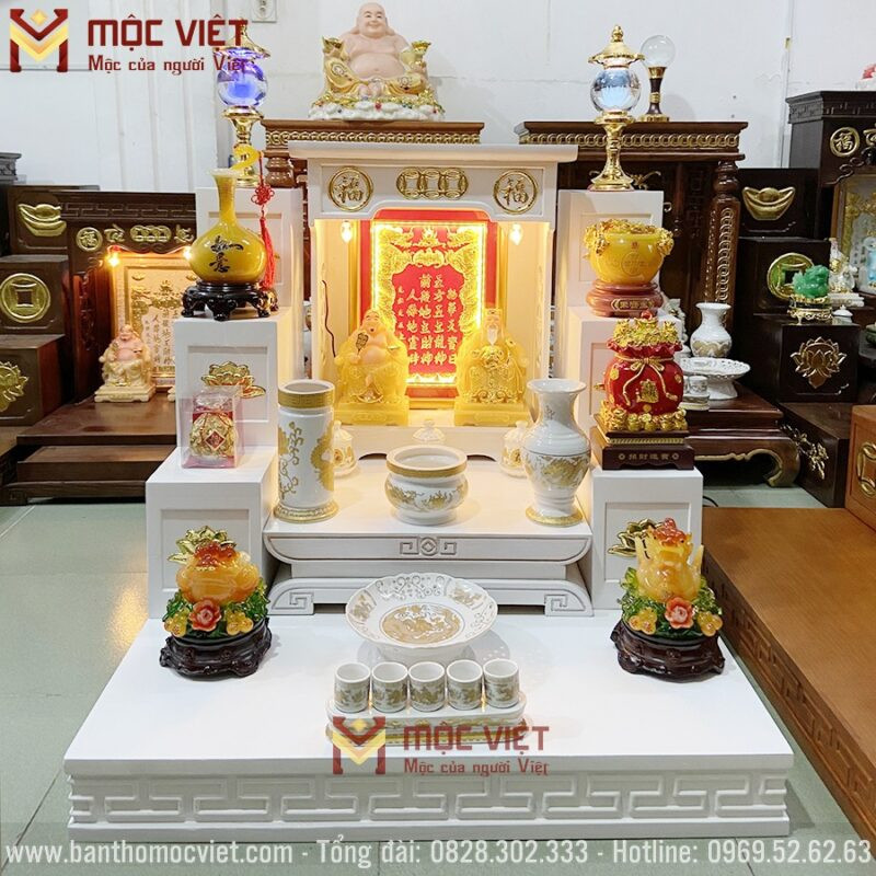bộ bàn thờ ông địa ông thần tài màu trắng hiện đại