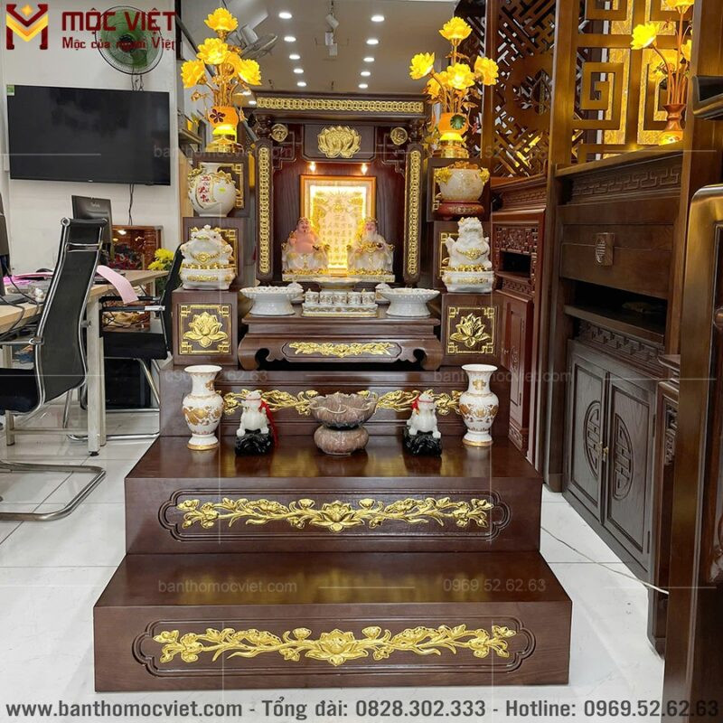 Bộ bàn thờ Thần Tài Thổ Địa bục tam cấp trang nghiêm