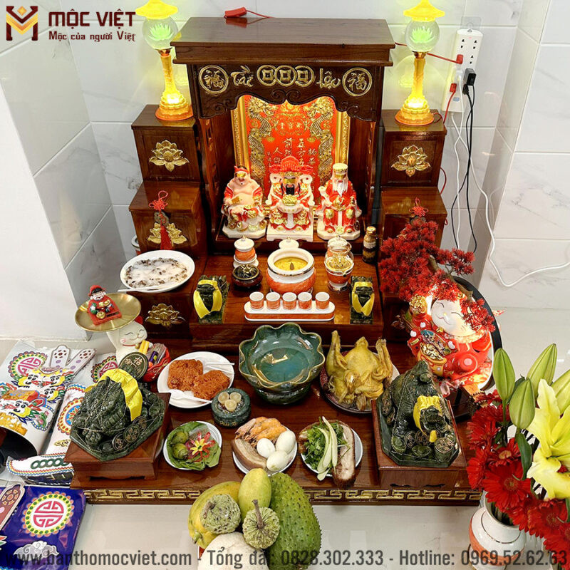 Bộ combo bàn thờ Thần Tài chất liệu gỗ sồi, bền đẹp và sang trọng