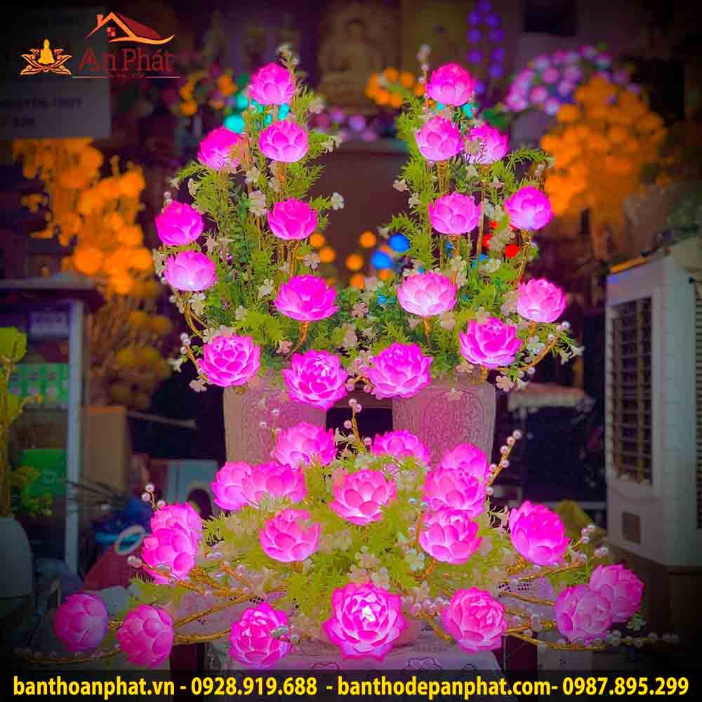 Bộ đèn bàn thờ hoa sen để bàn sang trọng, vật phẩm thờ cúng ý nghĩa