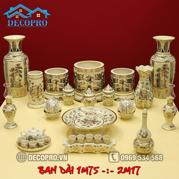 Bộ đồ thờ gốm sứ Chu Đậu vẽ vàng 24k mang vẻ đẹp truyền thống