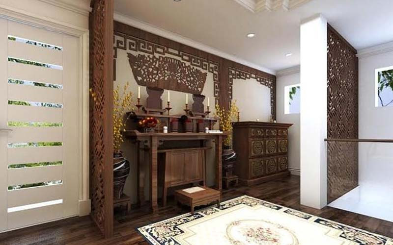 Bố trí bàn thờ ngũ tự hợp lý trong nhà cấp 4