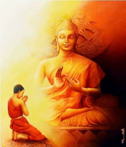 Bức tranh về sự giác ngộ, thể hiện trí tuệ và chánh niệm giúp con người nhận thức và hóa giải nghiệp chướng.