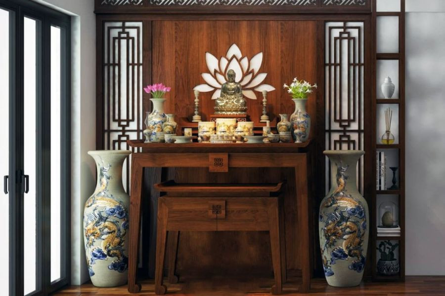 Cách bố trí đèn bàn thờ đối xứng hai bên bát hương
