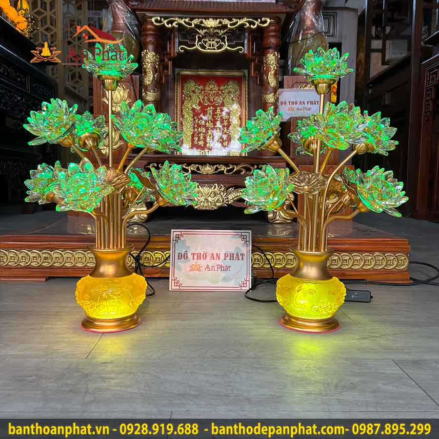 Đèn led bàn thờ Phật hình hoa sen pha lê