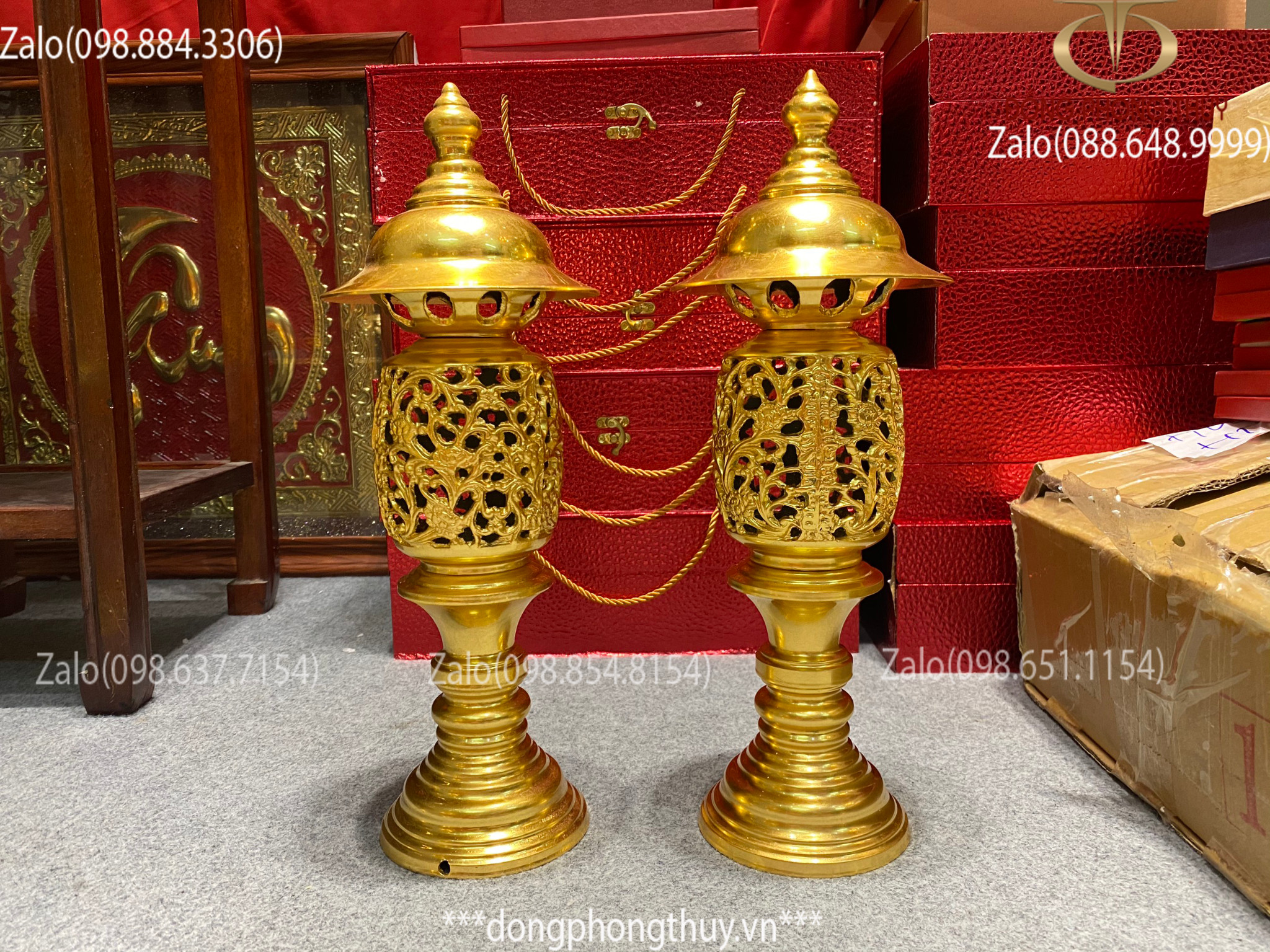 Đôi đèn dứa cao 43cm thếp vàng 24K