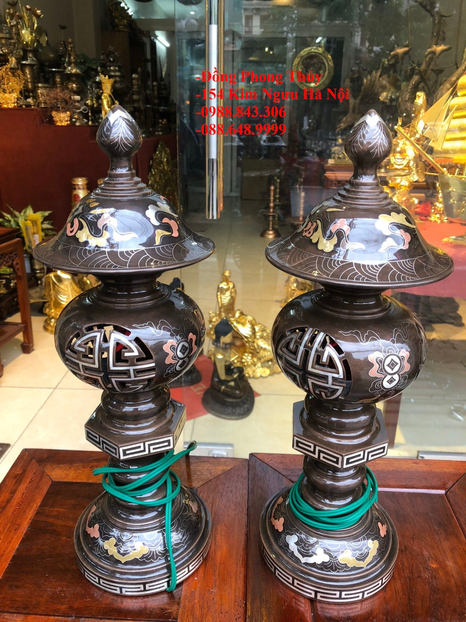 Đôi đèn khảm ngũ sắc hàng VIP cao 45cm