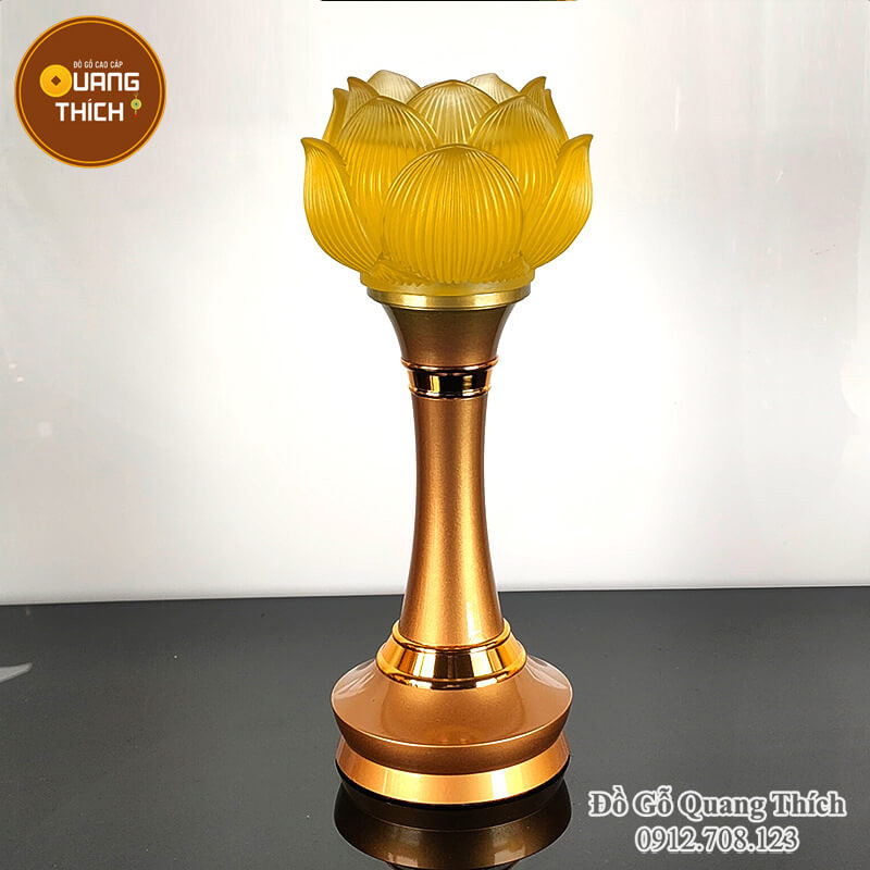 Đôi đèn thờ hoa sen lưu ly 1 bông ĐT004 Cao 21cm