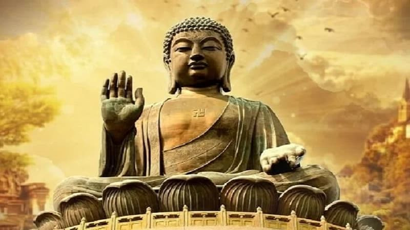 Hình A Di Đà Phật trong tư thế ngồi thiền định, biểu tượng của sự thanh tịnh và trí tuệ vô biên.