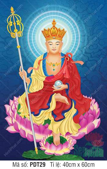 Hình ảnh Tôn Ảnh Địa Tạng Vương Bồ Tát với nét mặt từ bi, chi tiết tinh tế và ánh sáng dịu nhẹ