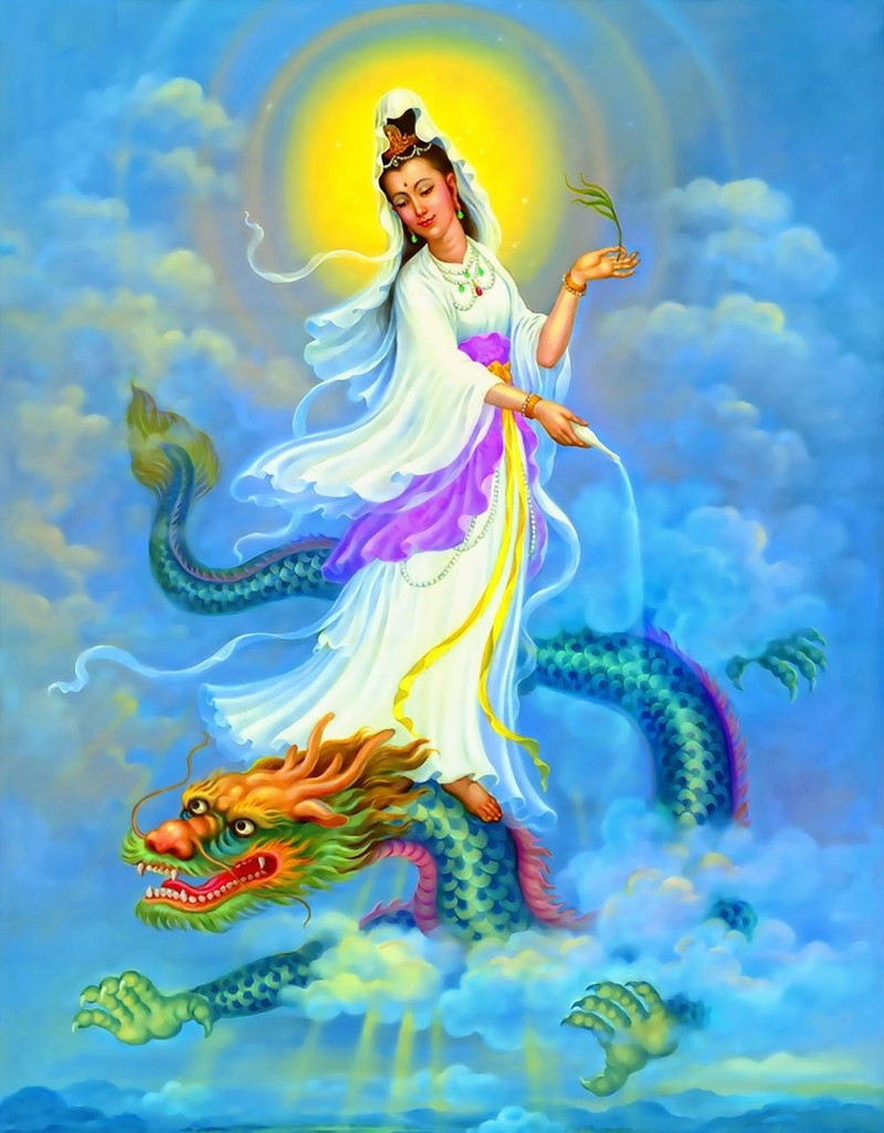 Hình nền điện thoại 3D Bồ Tát Quan Âm trong tư thế ngồi thiền với ánh sáng lung linh