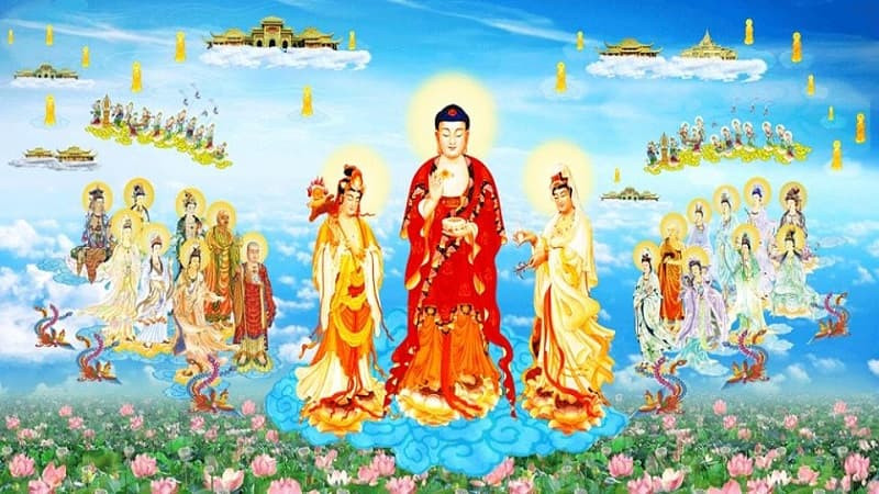 Hình phật a di đà đứng tiếp dẫn, thể hiện sự từ bi của ngài đối với chúng sinh