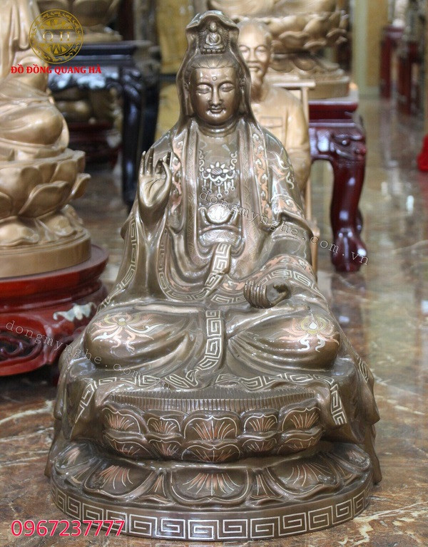 Hình Phật Quan Âm đẹp khảm tam khí, mang ý nghĩa phong thủy sâu sắc