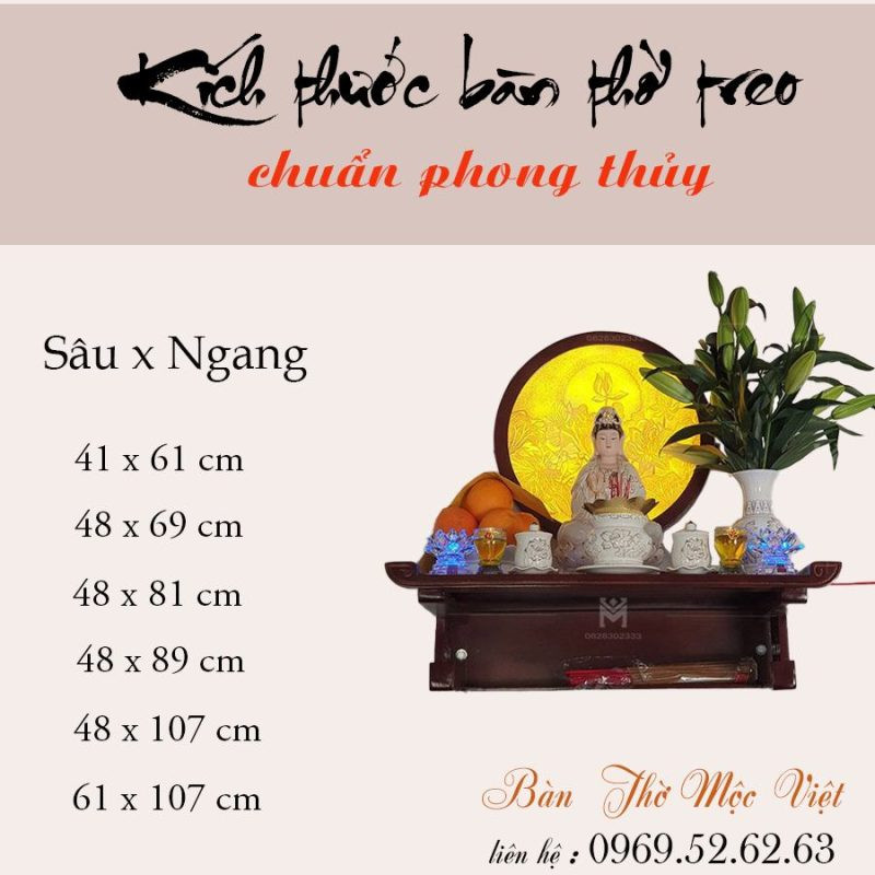 Kích thước bàn thờ treo tường chuẩn Lỗ Ban cho căn hộ