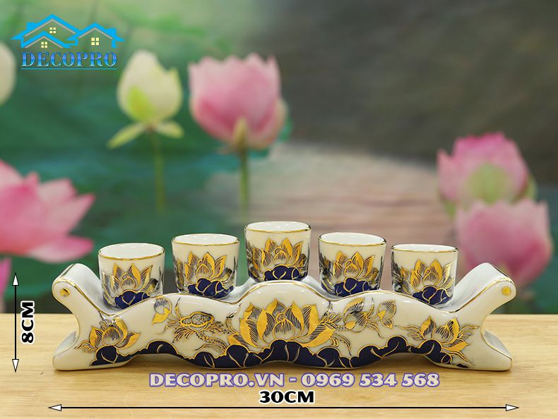 Kỷ chén thờ 3 món bằng gốm sứ, tinh tế cho bộ đồ thờ đơn giản