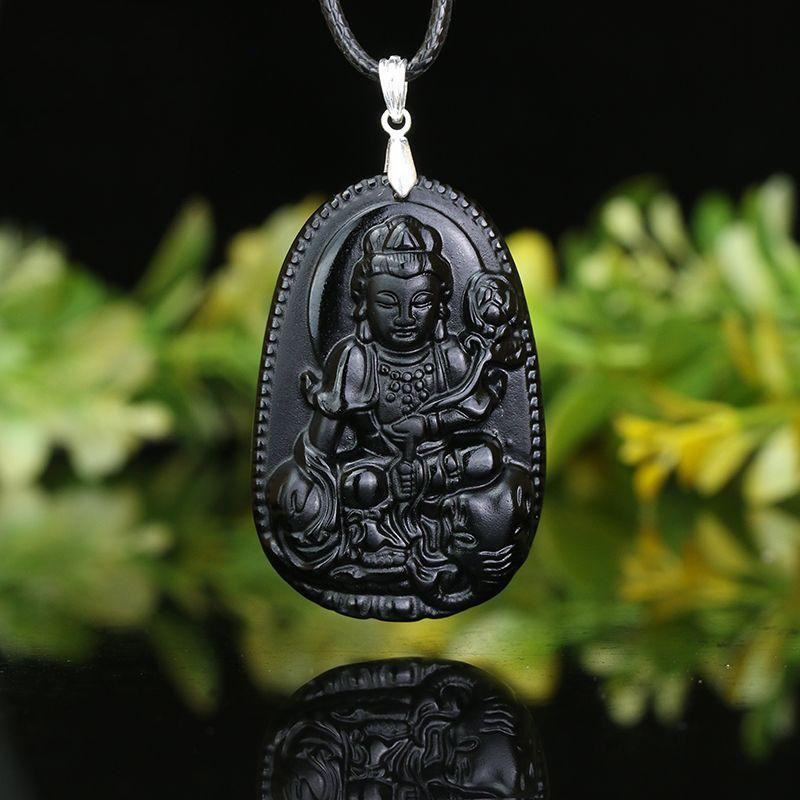 Mặt dây chuyền Phổ Hiền Bồ Tát bằng đá Obsidian