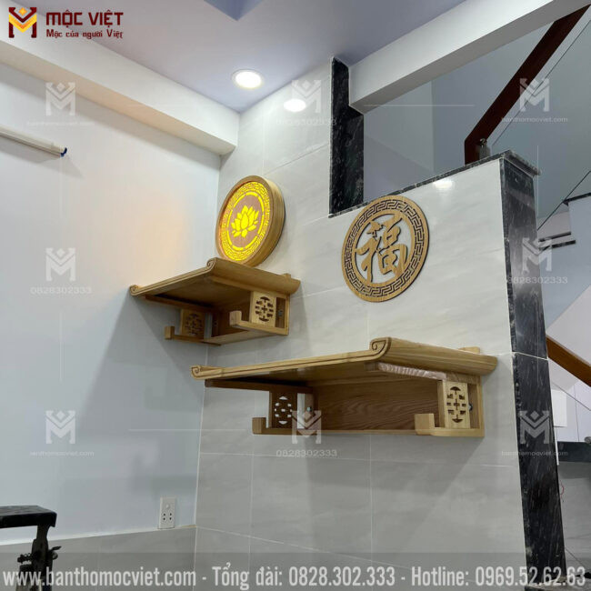 Mẫu bàn thờ treo tường 2 tầng đa năng, thờ Phật và gia tiên, tối ưu không gian chung cư
