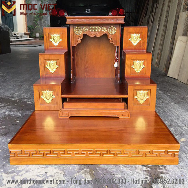 Mẫu combo bàn thờ Thần Tài Thổ Địa có bục hai bên hiện đại