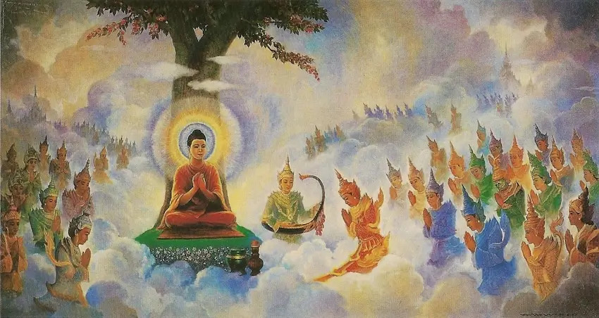 Minh họa các tầng trời thuộc Sắc giới, nơi chư thiên sống trong thiền định