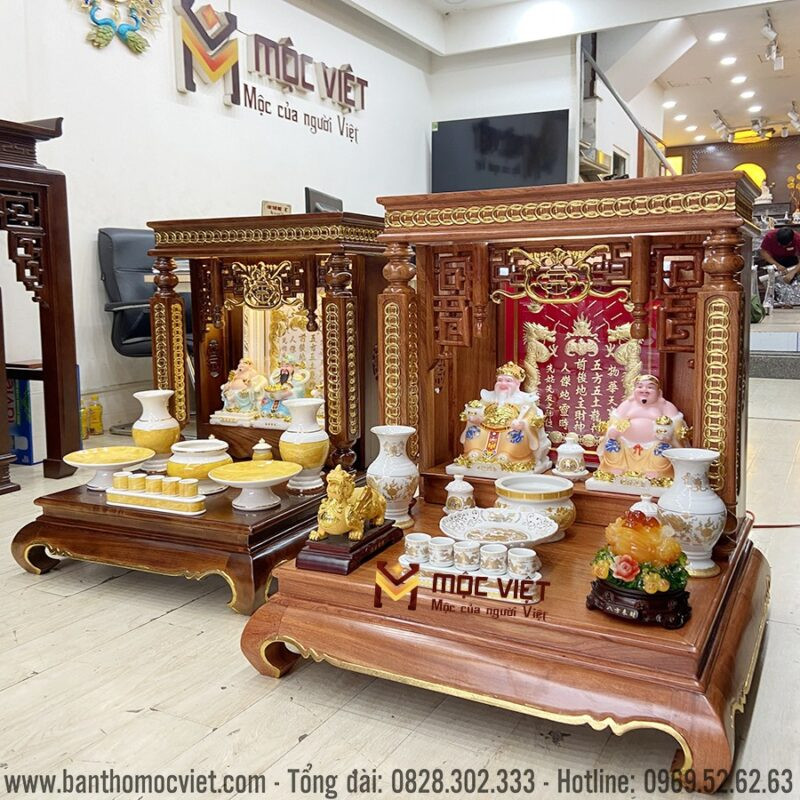 Mô tả hình ảnh: Bàn thờ Thần Tài bằng gỗ tự nhiên đẹp và chắc chắn