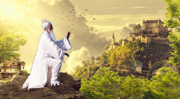 Người thiền định giữa khung cảnh thiên nhiên hùng vĩ, minh họa ý nghĩa cảnh giới