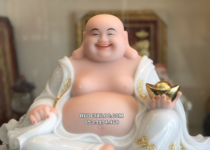 Phật Di Lặc hình nền đá trắng đế vuông đẹp