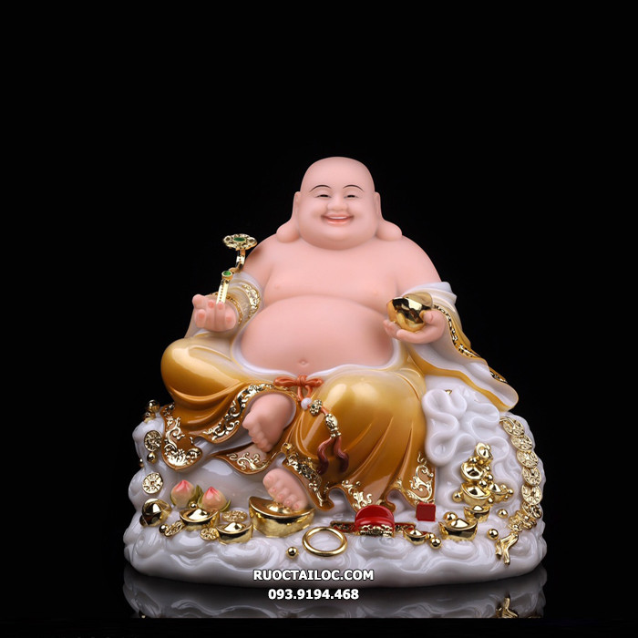 Phật Di Lặc hình nền đứng bằng đá khoáng vàng