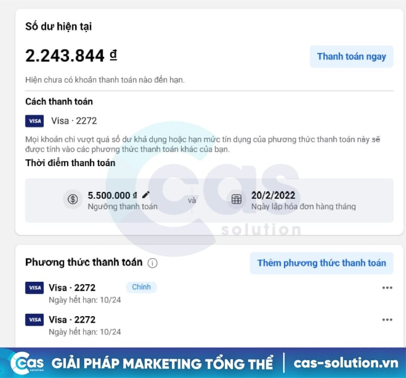 tài khoản Via trả sau có ngưỡng thanh toán