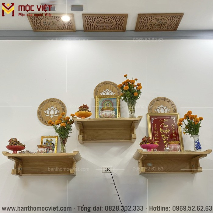 Thiết kế trang thờ treo tường thờ Phật, gia tiên, cửu huyền phù hợp với không gian thờ