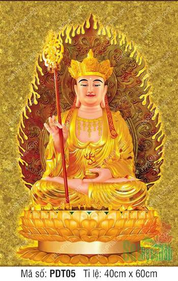 Tôn ảnh Địa Tạng Vương Bồ Tát đứng, gương mặt từ bi