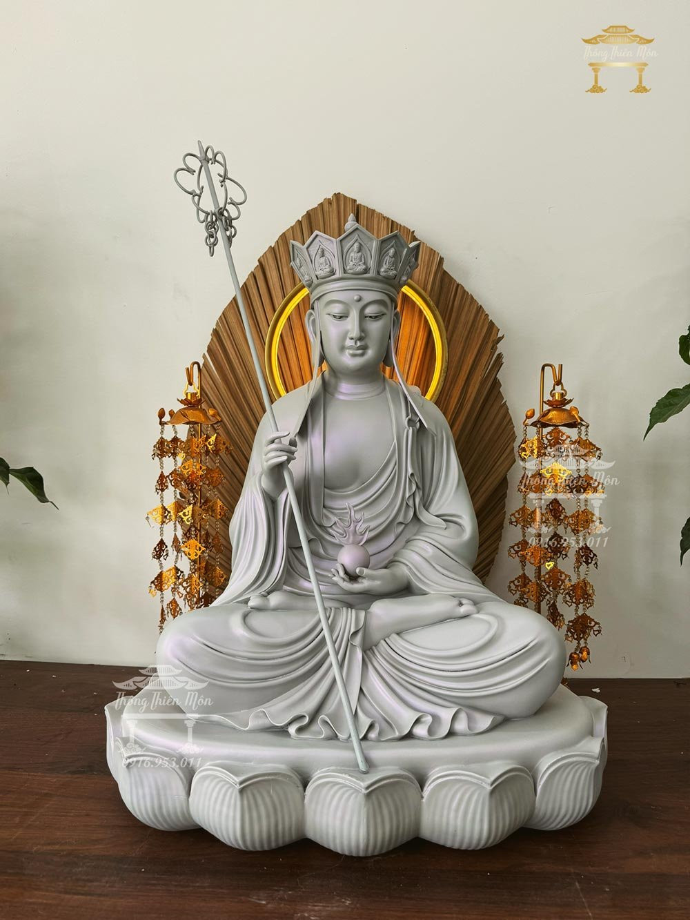 Tôn tượng Địa Tạng Bồ Tát 60cm, là vật phẩm tâm linh hỗ trợ thực hành đọc kinh Địa Tạng.