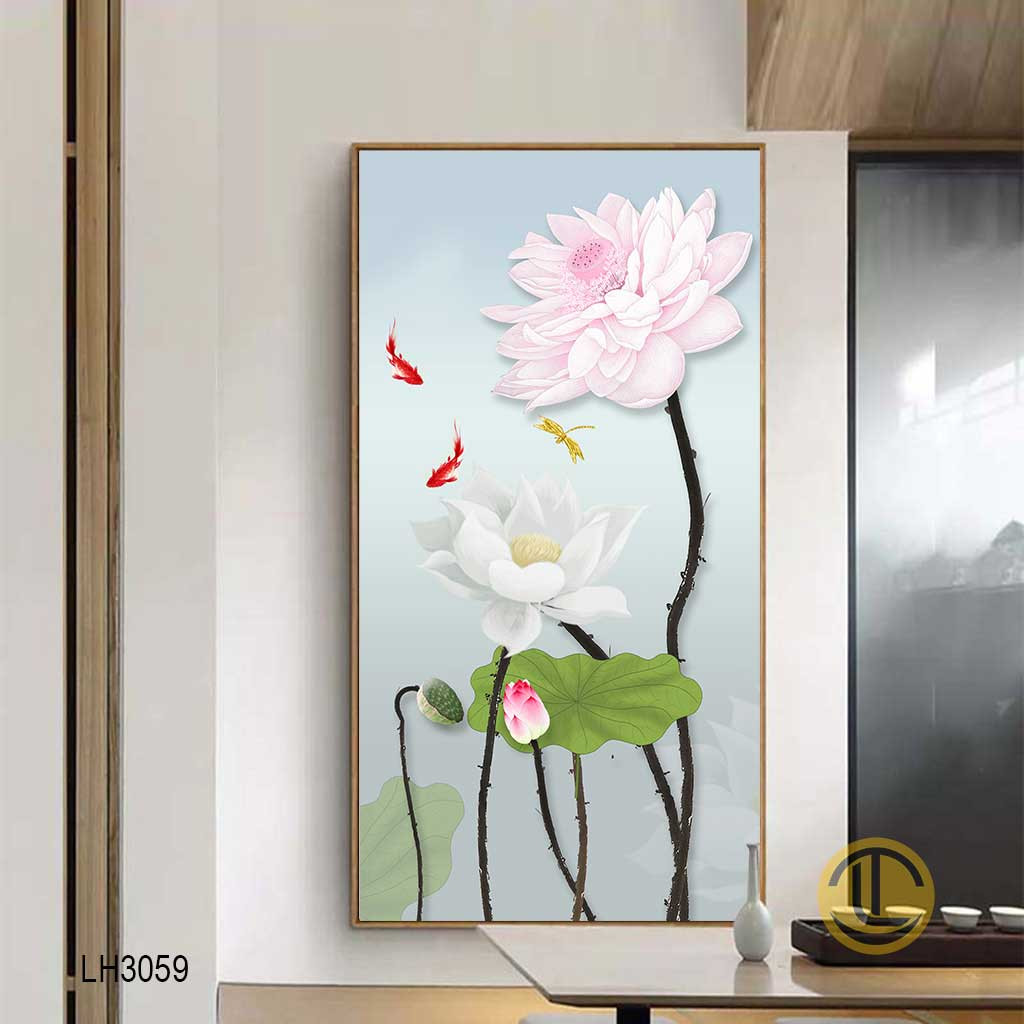 Tranh hoa sen phật giáo sen nở rộ