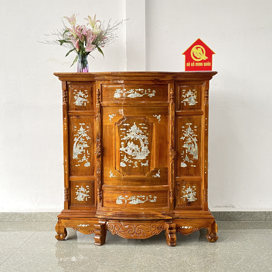 Tủ thờ ông bà cẩn 6 chân gỗ Căm Xe