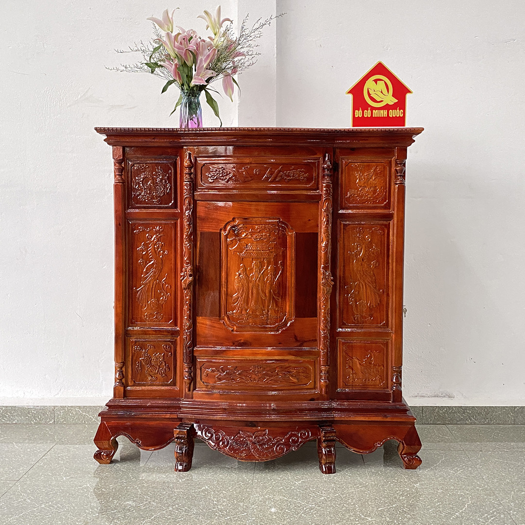 Tủ thờ ông bà chạm 6 chân gỗ Tràm