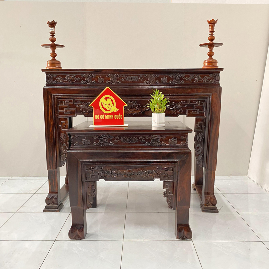 Tủ thờ ông bà mẹ con gỗ Muồng