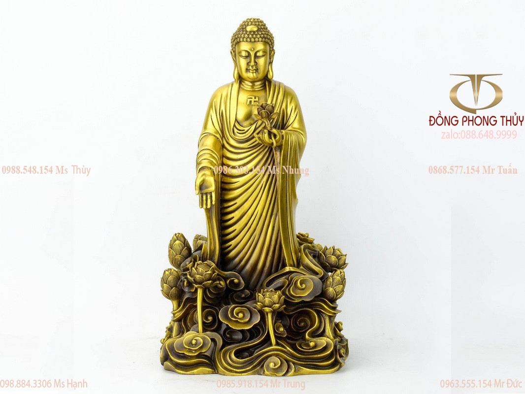Tượng A Di Đà đứng bằng đồng cao 37cm
